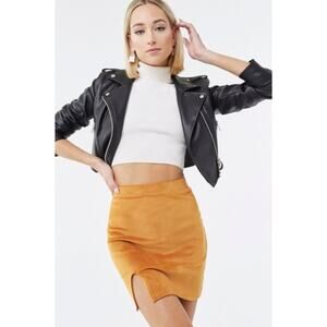 FOREVER 21 Faux Suede High Waist Mini Skirt‎ Size M Short Burnt Orange Velour